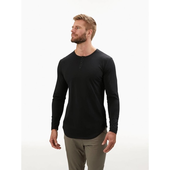 Cuts Clothing Men's Elongated Henley Long Sleeve Signature Fit PYCA Tee T-Shirt - Picture 1 of 7